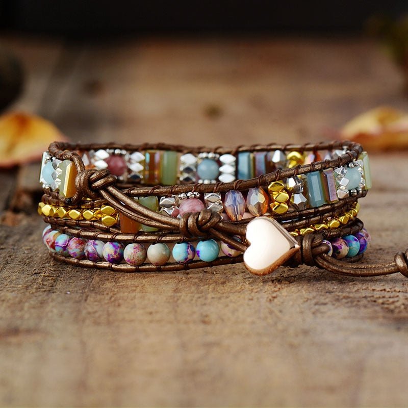 Bracelet Wrap "Douceur du Coeur" en Rhodochrosite