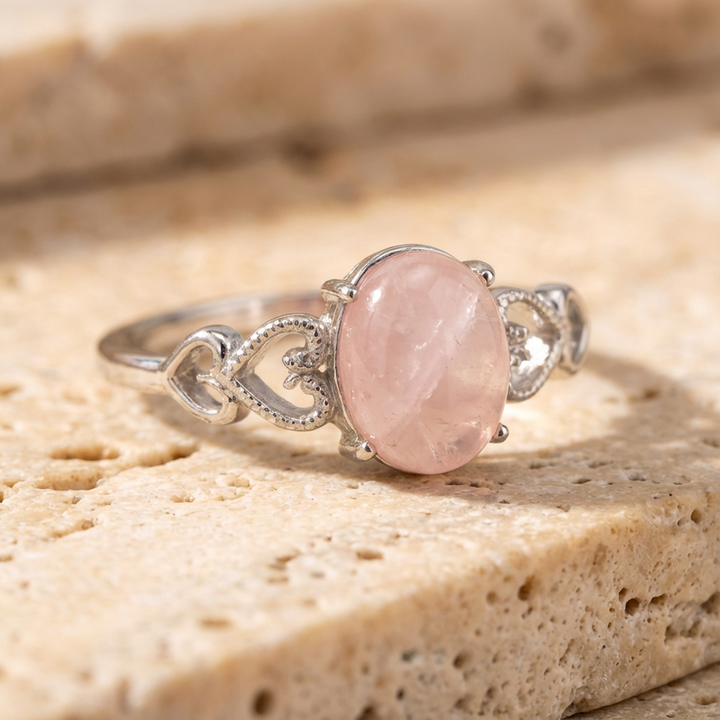 Bague Ajustable "Sérénité Rose" en Quartz Rose