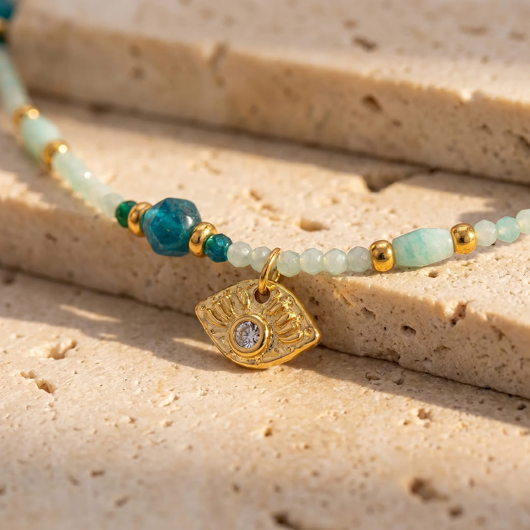 Collier "Oeil protecteur & Sérénité Intérieure" en Amazonite & Apatite