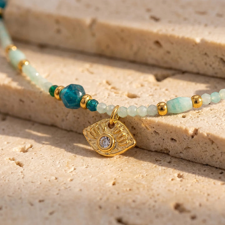 Collier "Oeil protecteur & Sérénité Intérieure" en Amazonite & Apatite