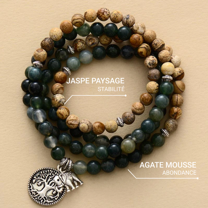 Bracelet Mala "Gaia" en Agate Mousse & Jaspe Paysage