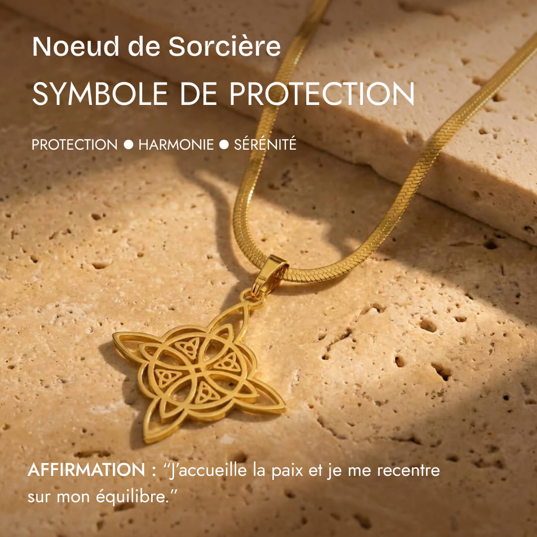 Pendentif "Protection Éternelle" - Nœud de Sorcière, Chaîne plate