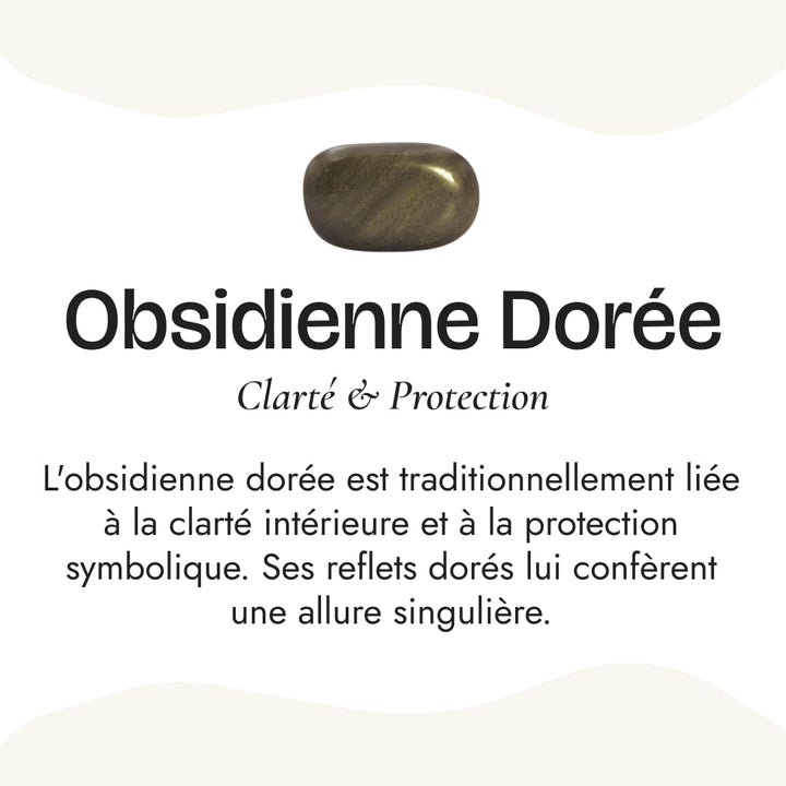 Bague Ajustable "Aura" en Obsidienne Dorée