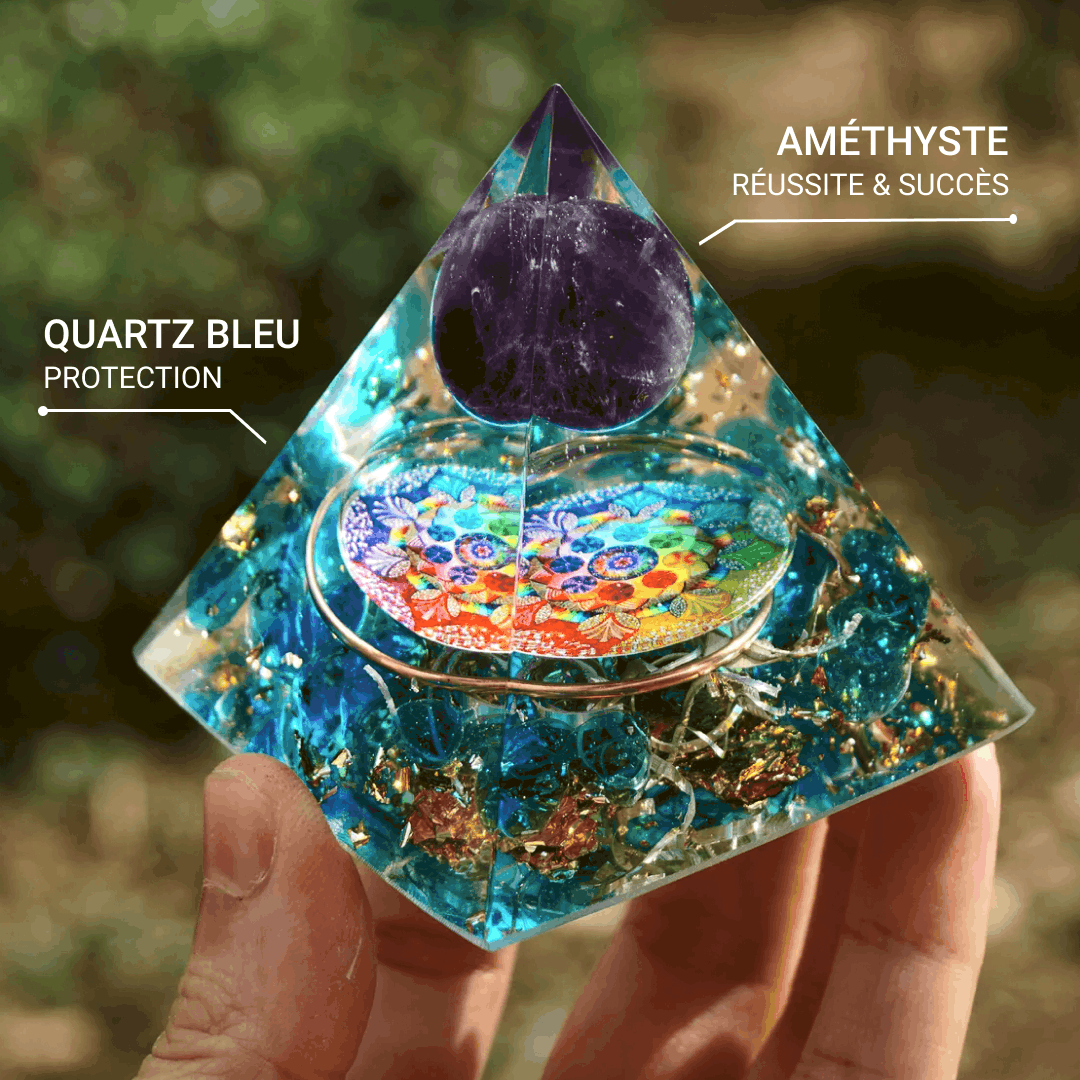 Orgonite "Refuge" en Améthyste & Quartz Bleu