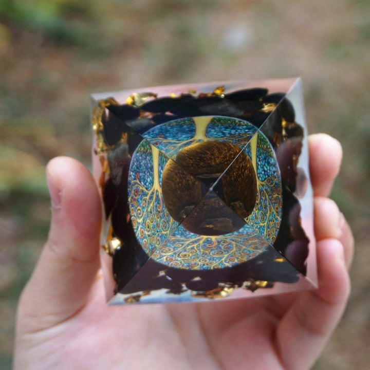 Orgonite "Arbre de Vie Renaissant" en Oeil de Tigre & Obsidienne
