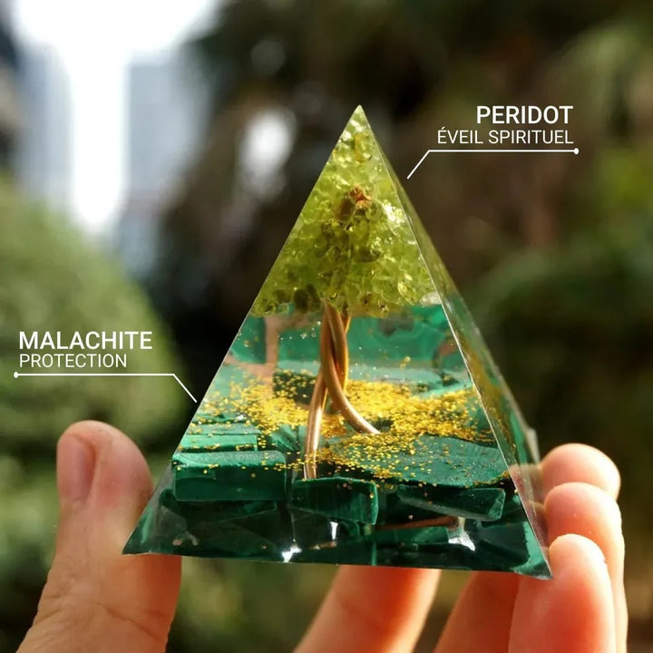 Orgonite "Arbre de Vie Renaissant" en Péridot & Malachite