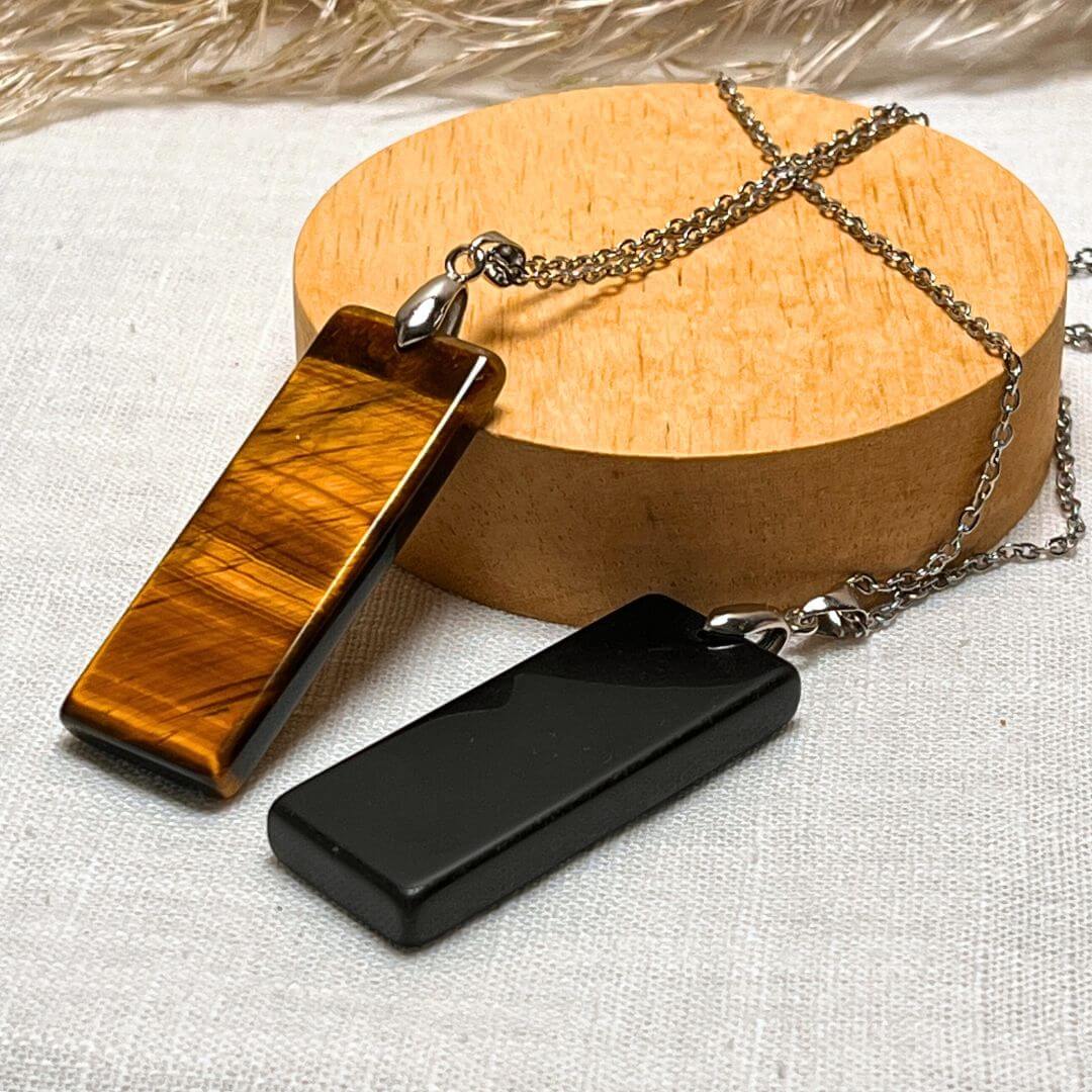 Pendentif "Élégance & Puissance" en Oeil de Tigre ou Obsidienne Noire